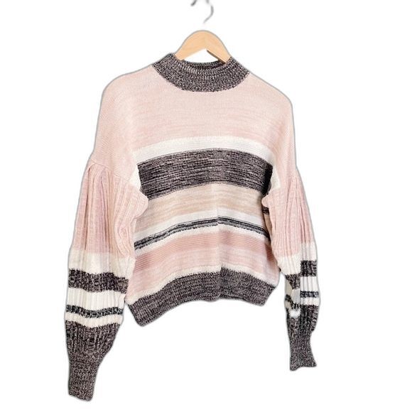 Takara Sweater Preppy Striped Statement Sleeve Pullover Pink Women's Size Medium - Picture 4 of 10